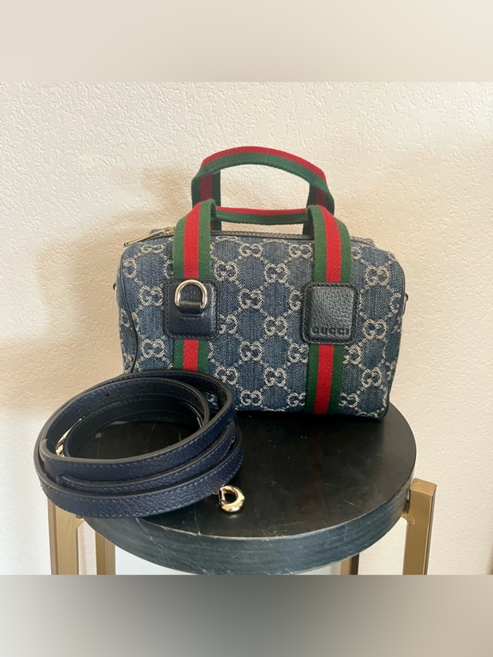 NEW ❤️Gucci💚 Mini GG Handbag in Blue & White GG Denim - Picture 2 of 15